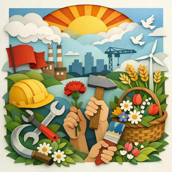Enjoy an online jigsaw puzzle designed for browser play, featuring a lively scene that blends nature, community work, and city life into a single colorful compo