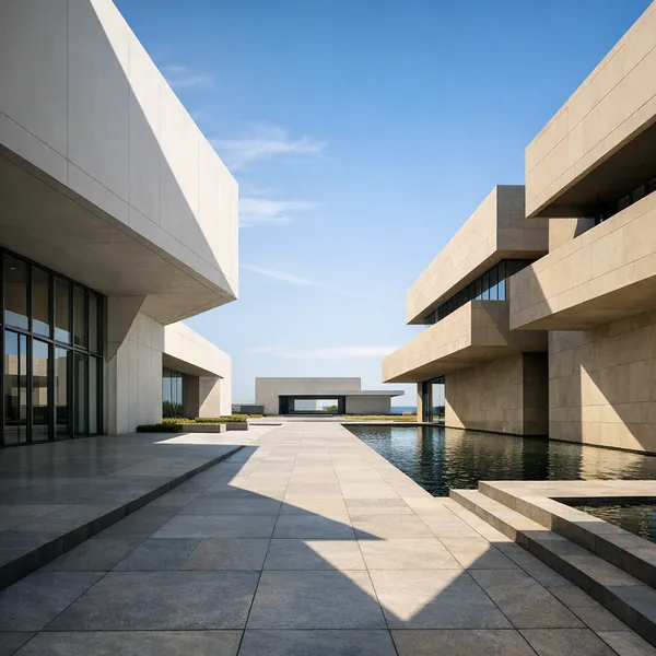 Enjoy an online jigsaw puzzle designed for browser play, featuring serene modern architecture and a minimalist courtyard scene.