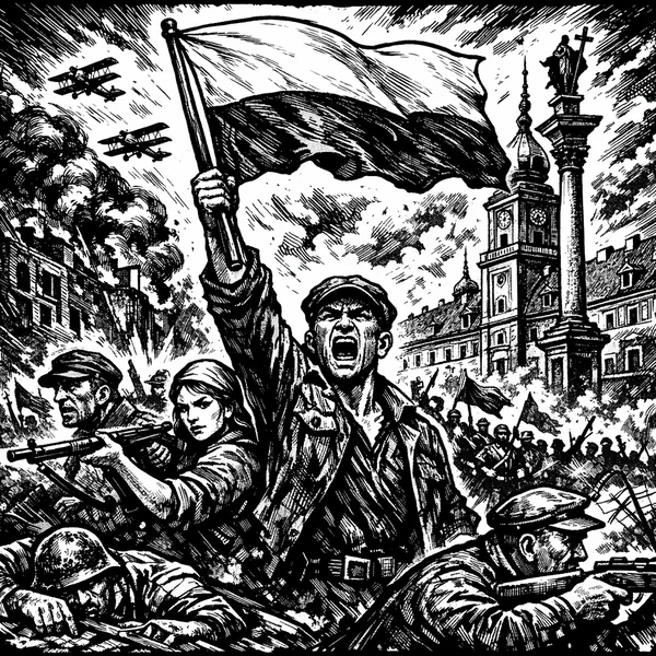 This online jigsaw puzzle features a dramatic black-and-white historical scene of a wartime uprising, perfect for browser play.