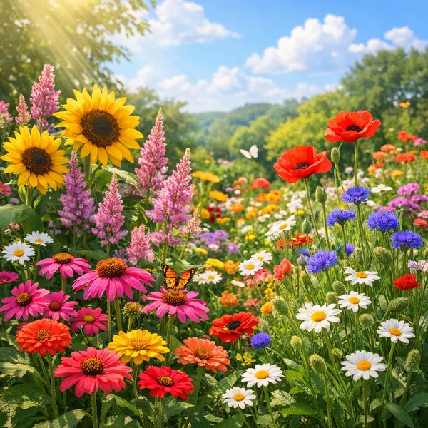 Enjoy an online jigsaw puzzle designed for browser play, featuring a vibrant wildflower meadow bursting with color and life.
