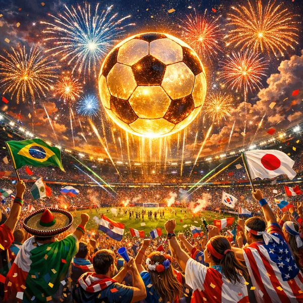 Enjoy an online jigsaw puzzle designed for browser play, featuring a vibrant sports celebration set in a roaring soccer stadium.