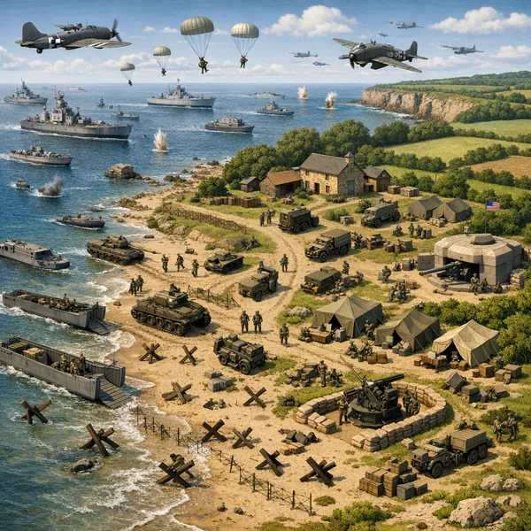 Enjoy an online jigsaw puzzle designed for browser play, featuring a dramatic historical coastal invasion scene rich in military and nature themes.
