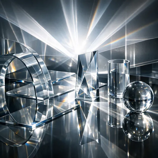 Enjoy an online jigsaw puzzle designed for browser play, featuring a striking still life of glass prisms and reflective objects.