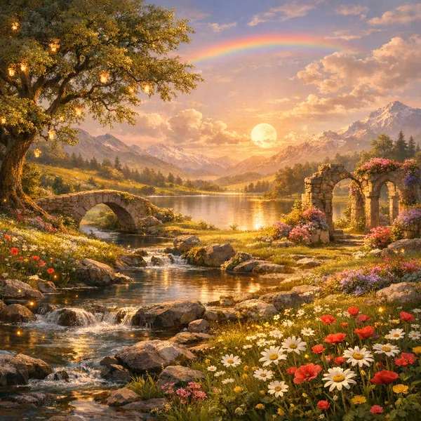 Here’s an online jigsaw puzzle you can play in your browser, focused on a tranquil nature landscape that blends pastoral charm with a touch of fantasy.