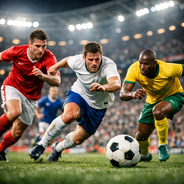 Enjoy an online jigsaw puzzle designed for browser play, featuring an action-packed sports scene of soccer players racing toward the ball.