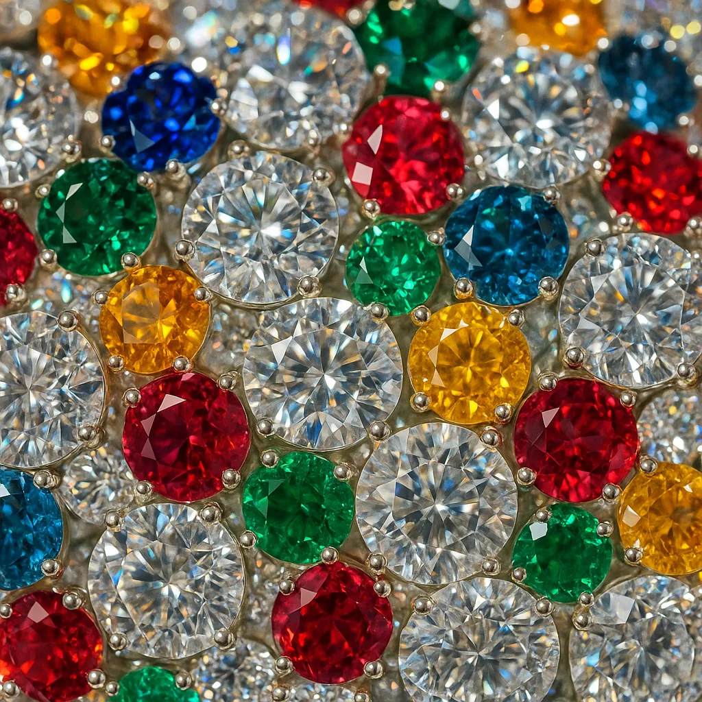 A glittering cascade of cut diamonds and coloured gems.