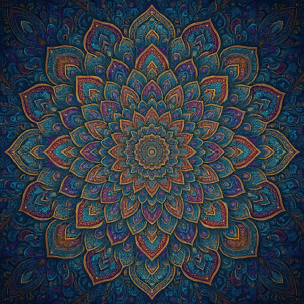 An ultra-detailed symmetrical mandala glowing with colour.