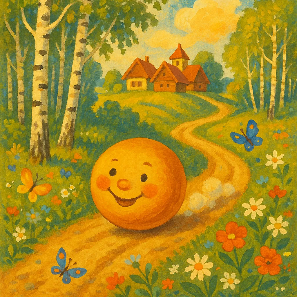 The runaway bun rolling merrily down a winding path into the summer forest.