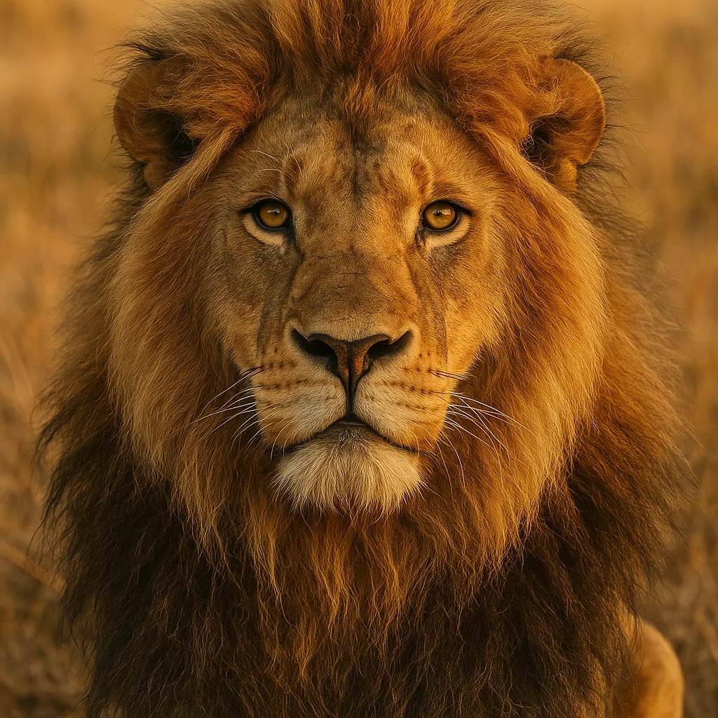A close-up portrait of a majestic lion.