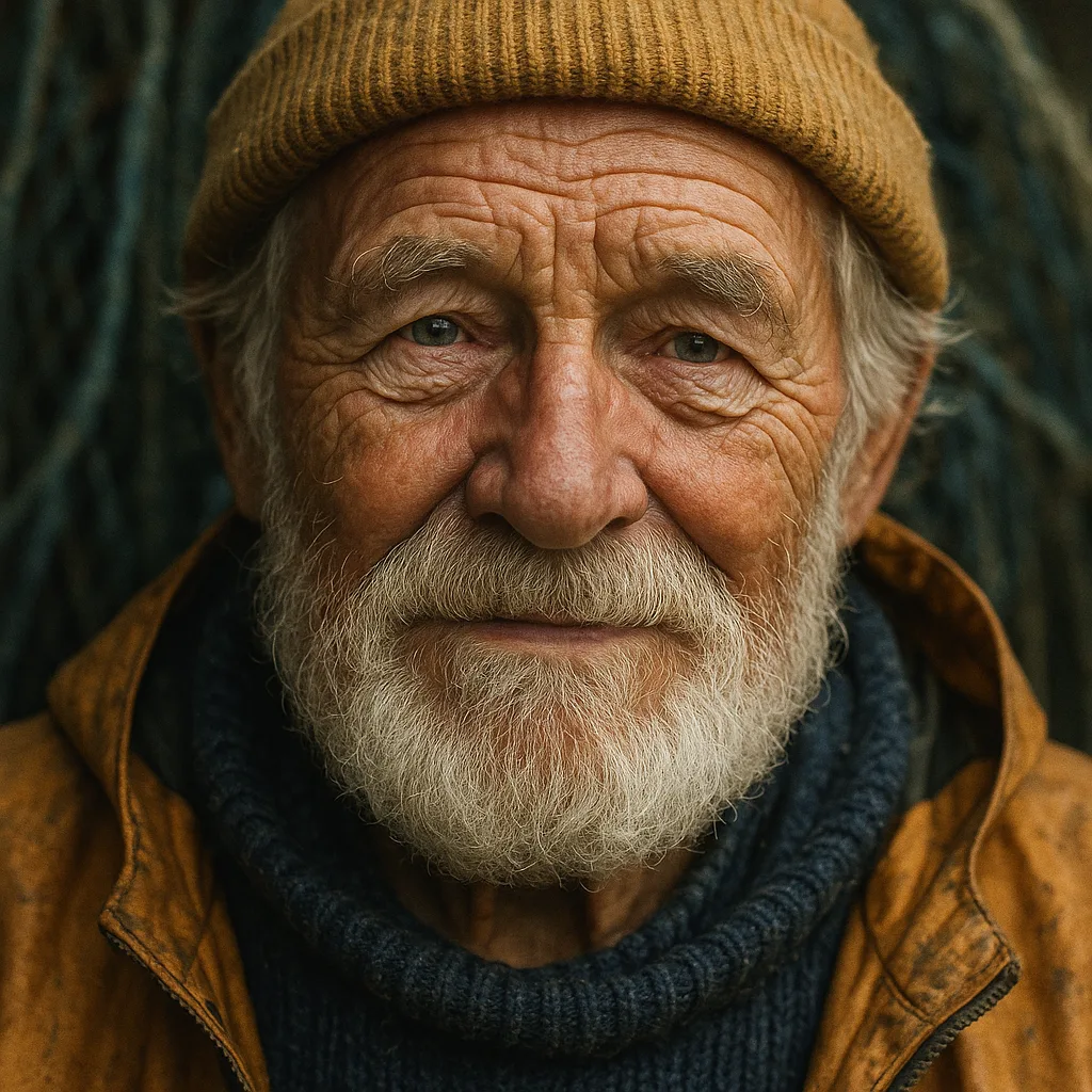A characterful close-up portrait of an old fisherman.